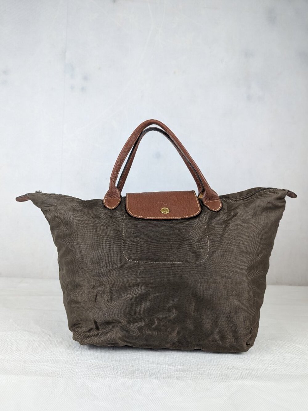 Longchamp Le Pliage Foldable Tote Bag Green Nylon Leather | Used Clean |